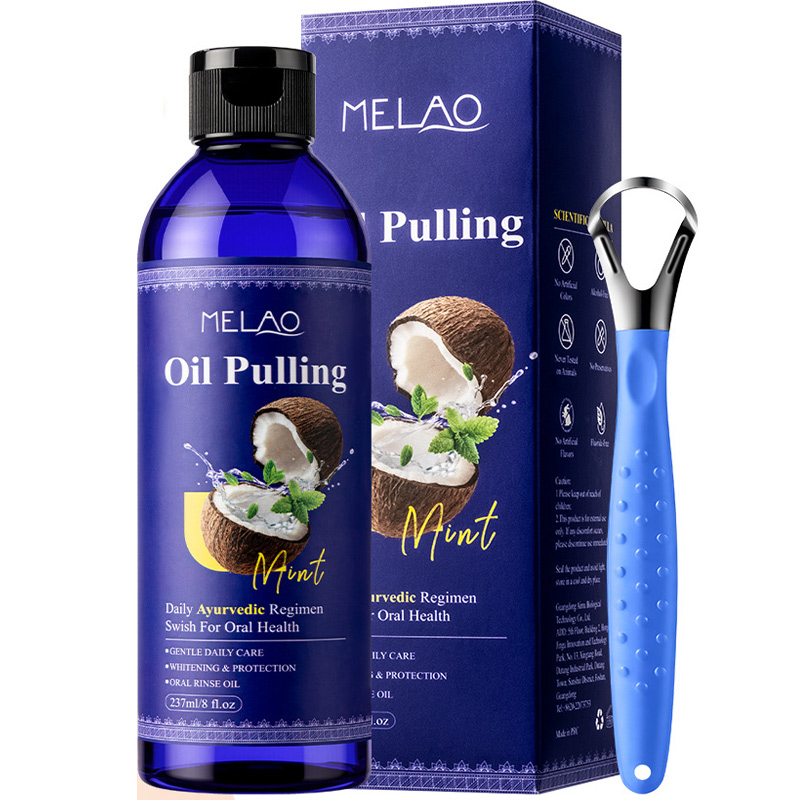 Teeth Whitening Oil Pulling - Kokos-Minz-Öl-Mundwasser mit 7 ätherischen Ölen, Vitamin